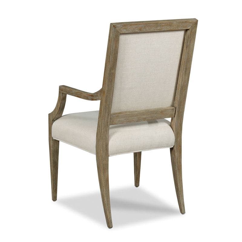 Additional view of Callisto Arm Chair in ivory and weathered taupe, featuring distressed and fixed arms.