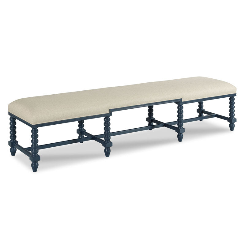 Additional view of Nathaniel Bench in beige and light oak, featuring painted finish and long bench seating.