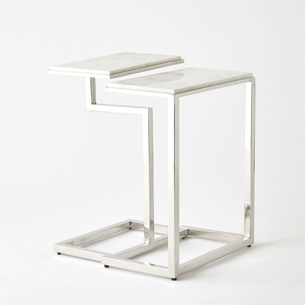 Nesting Tables, shown in white and polished chrome with marble, metal, and nesting set of two.