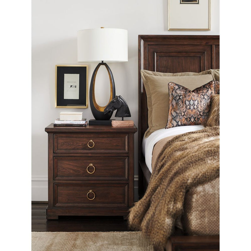 Alternate view of Napa Nightstand, featuring wood, metal, and three full-width drawers.