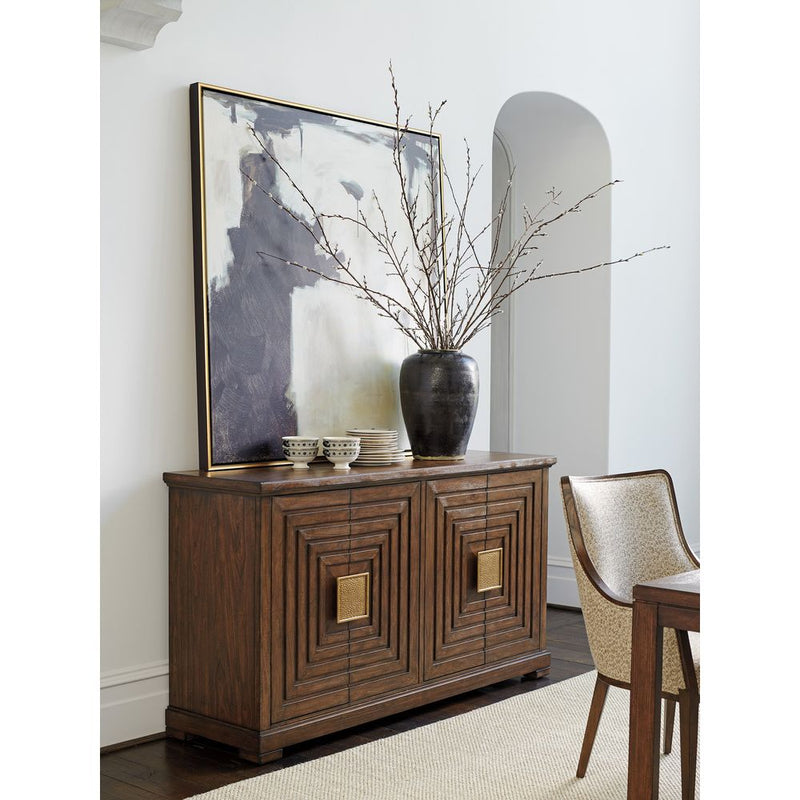 Alternate view of Los Gatos Buffet, featuring smooth top surface, walnut wood, hardwood, and four hinged cabinet doors.
