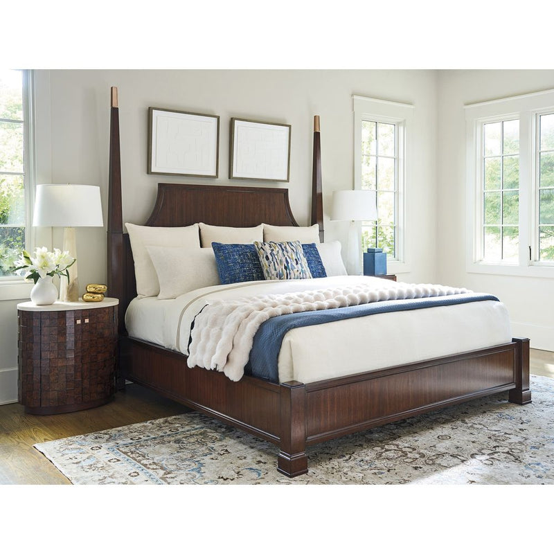 Alternate view of Morella Oval Nightstand in warm medium-dark brown and cream.