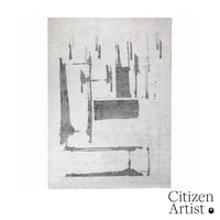 Edifice Rug, shown in cream and charcoal with wool, textile fiber, and a flat low-pile surface.