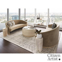 Additional view of Eddy Console in white and warm brown, featuring integrated lower display shelf.
