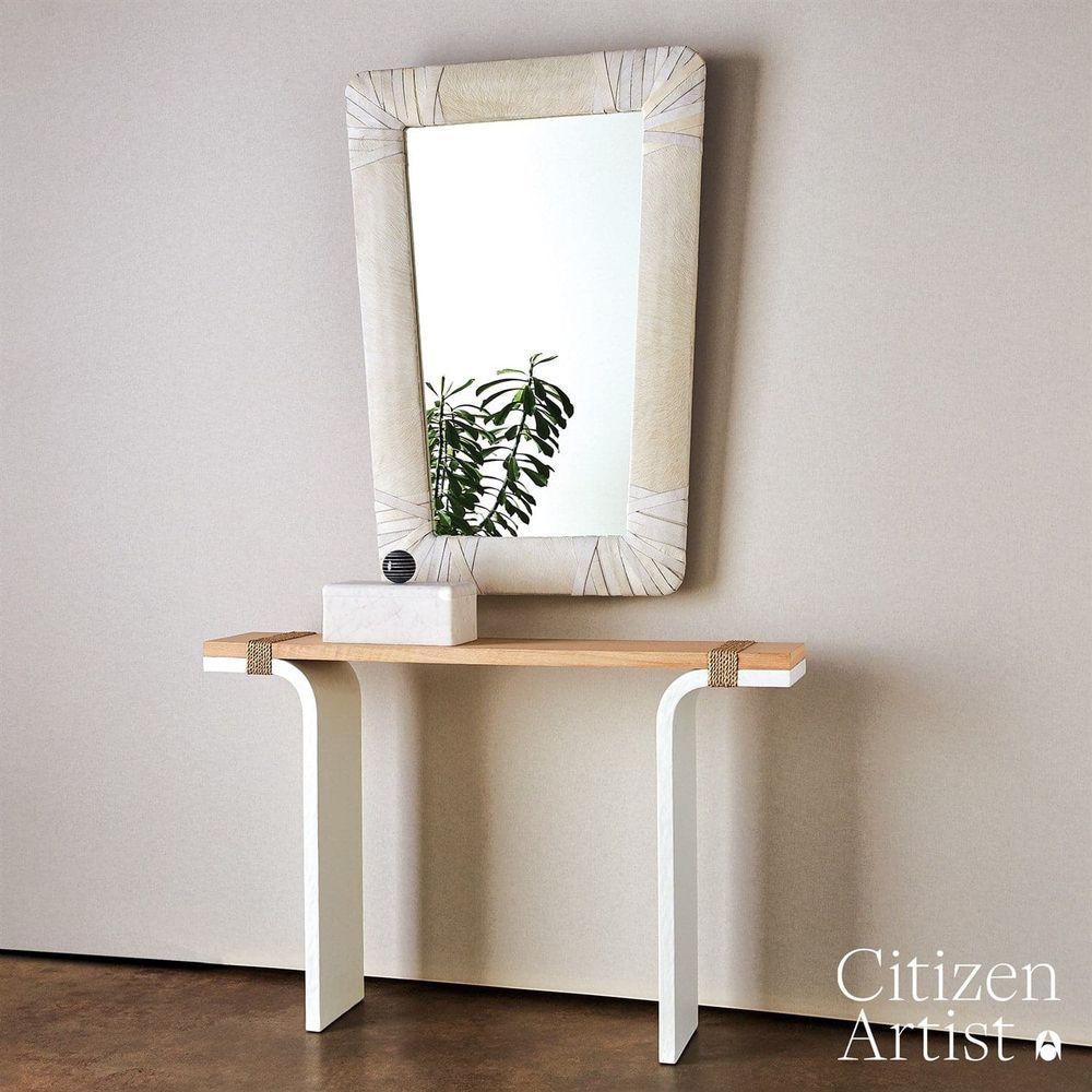 Alternate view of Debby Console, featuring wrapped rope finish, wood, painted wood or metal, and narrow console profile.