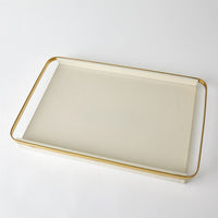 Alternate view of Avery Serving Tray-Milk-Lg, featuring polished brass finish, leather, metal, and raised perimeter rim.