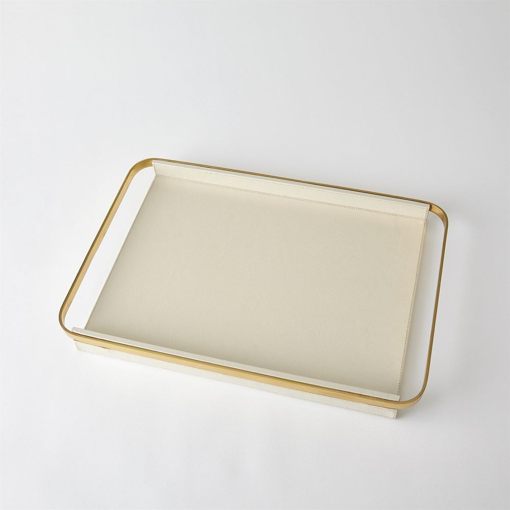Additional view of Avery Serving Tray-Milk-Sm in ivory and cream, featuring polished brass finish and raised perimeter rim.