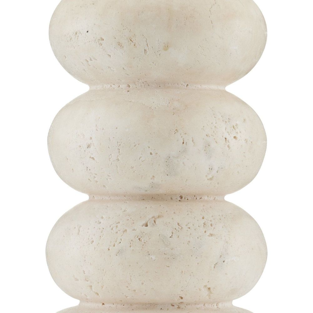 Alternate view of Girault White Table Lamp, featuring natural stone finish, travertine, linen fabric, and a table lamp base.