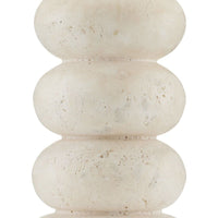 Alternate view of Girault White Table Lamp, featuring natural stone finish, travertine, linen fabric, and a table lamp base.