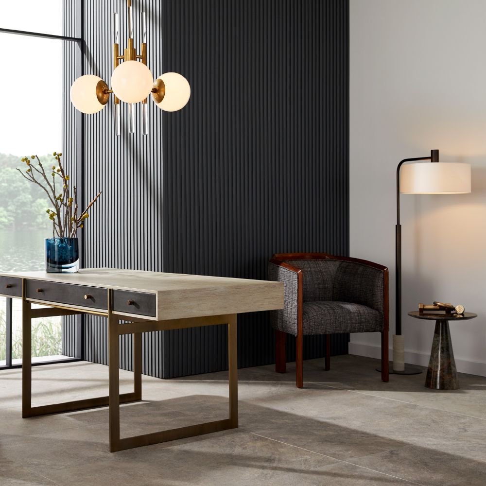 Alternate view of Lennox Floor Lamp in bronze-black and off-white.