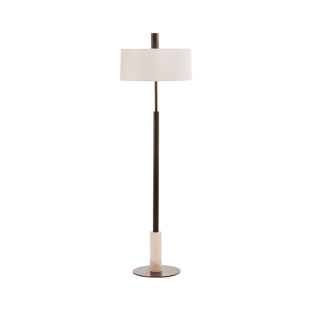 Lennox Floor Lamp, shown in bronze-black and off-white with bronze steel, alabaster, and a freestanding weighted disc base.