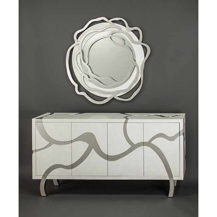 Alternate view of Cabinet 7F05-S, featuring lacquered finish, wood, metal, and four hinged cabinet doors.