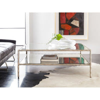 Additional view of Organic Square Cocktail in gold and clear, featuring hammered finish and two-tier open shelf storage.