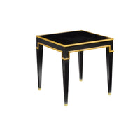 Sparro End Table, shown in black and gold with wood, metal, and flat square tabletop.