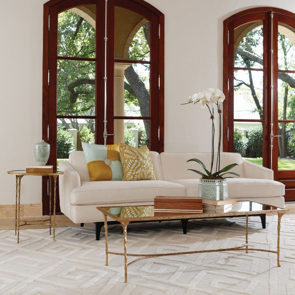 Alternate view of Organic Side Table, featuring gilded finish, metal, mirror glass, and round mirrored tabletop.