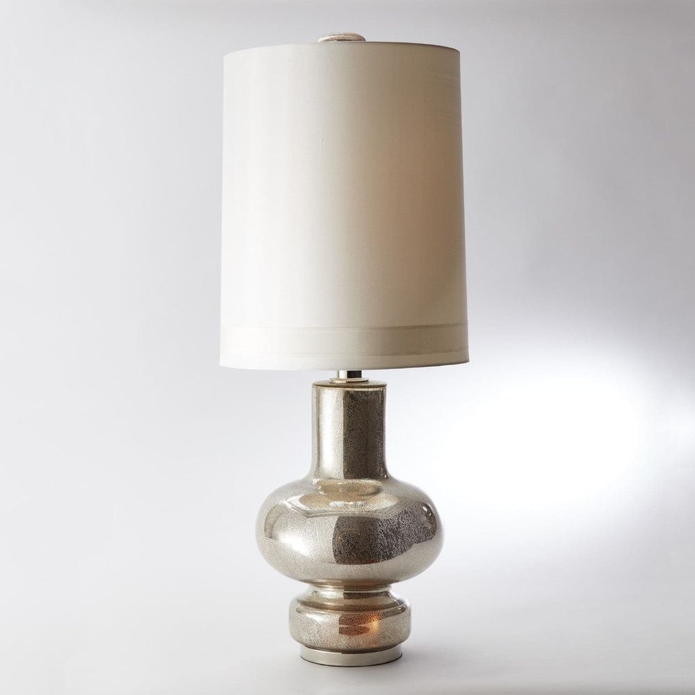 Inner Light Lamp, shown in antique silver and champagne with mercury glass and fabric.