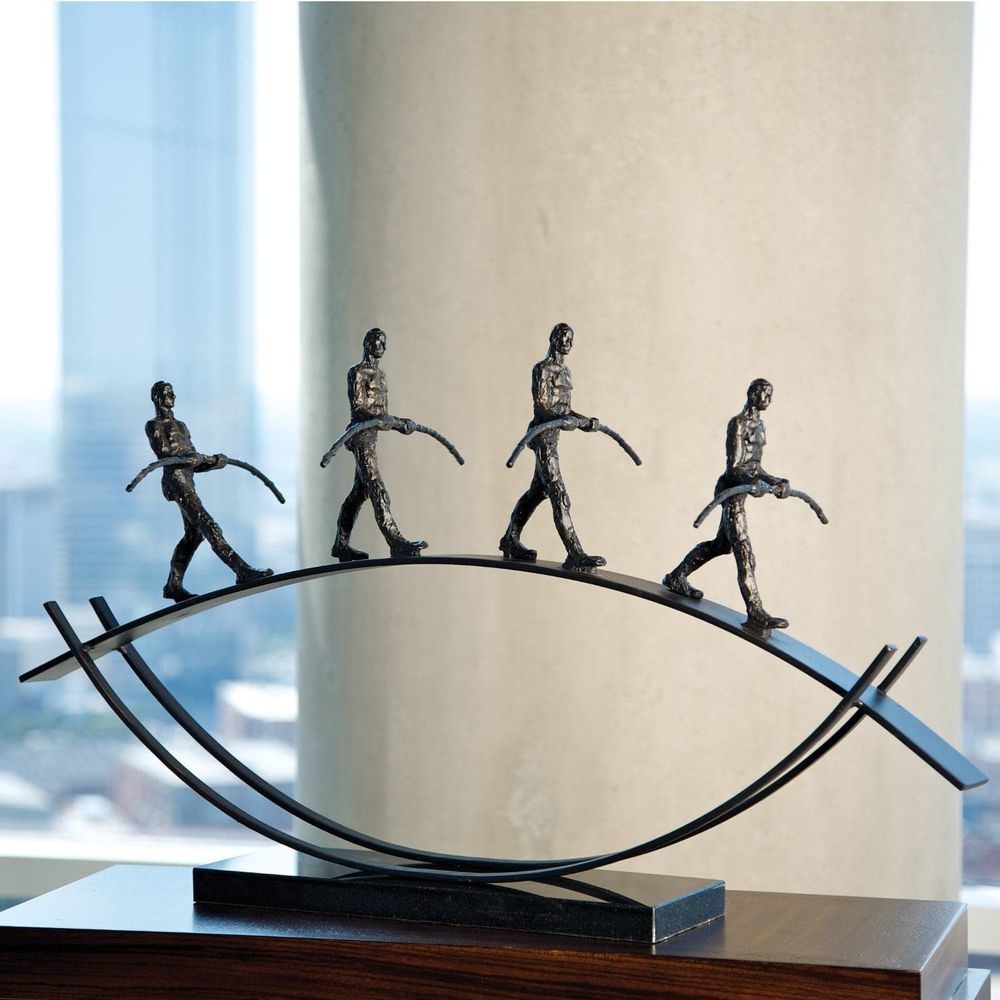 Alternate view of Balance Sculpture, featuring matte finish, bronze, metal, and a freestanding weighted rectangular base.
