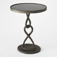 Alternate view of Loop De Loop Table, featuring hammered finish, metal, mirror, and a pedestal base.