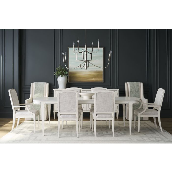 Alternate view of Camille Dining Table, featuring painted finish, wood, and extendable center seam for leaf insertion.