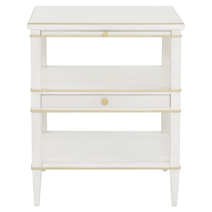 Camille End Table, shown in white with wood, metal, and pull-out writing tablet.