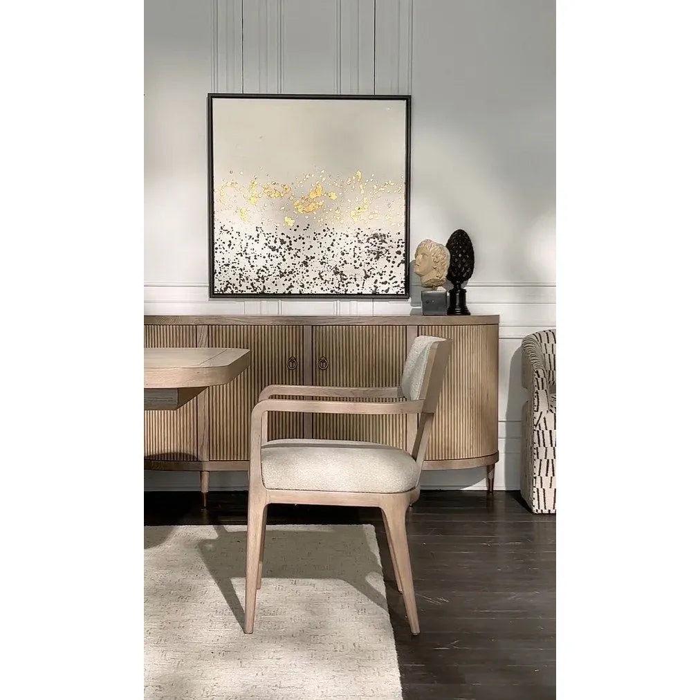 Additional view of Everett Side Chair in beige and light oak, featuring textured upholstery finish and armless side chair.