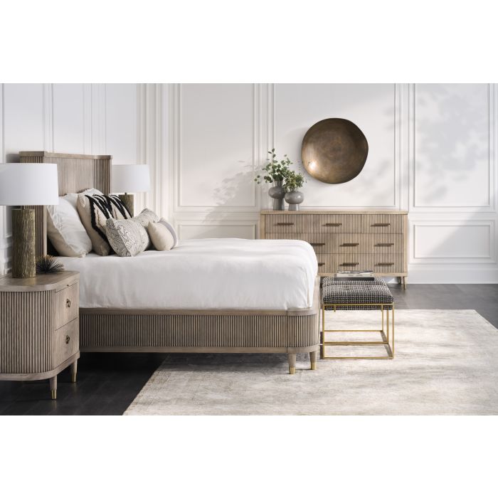 Alternate view of Everett Demilune Nightstand, featuring matte stain, wood, metal, and two full-width drawers.