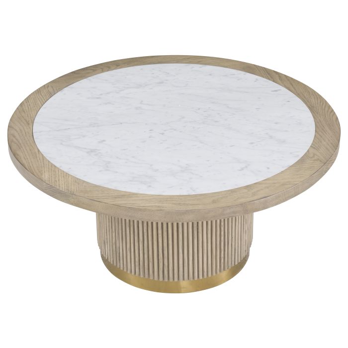 Alternate view of Everett Large Round Bunching Cocktail Table in white and light oak.