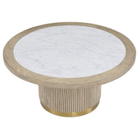 Alternate view of Everett Large Round Bunching Cocktail Table in white and light oak.