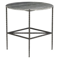 Additional view of Axel End Table in gray and charcoal, featuring natural stone veining and round open tabletop.