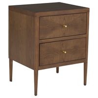 Alternate view of Maxwell Petite Nightstand, featuring wood, brass, and two drawers.