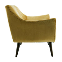 Additional view of Sandro Settee Marigold Velvet Grey Ash in marigold yellow and gold, featuring fixed upholstered arms.