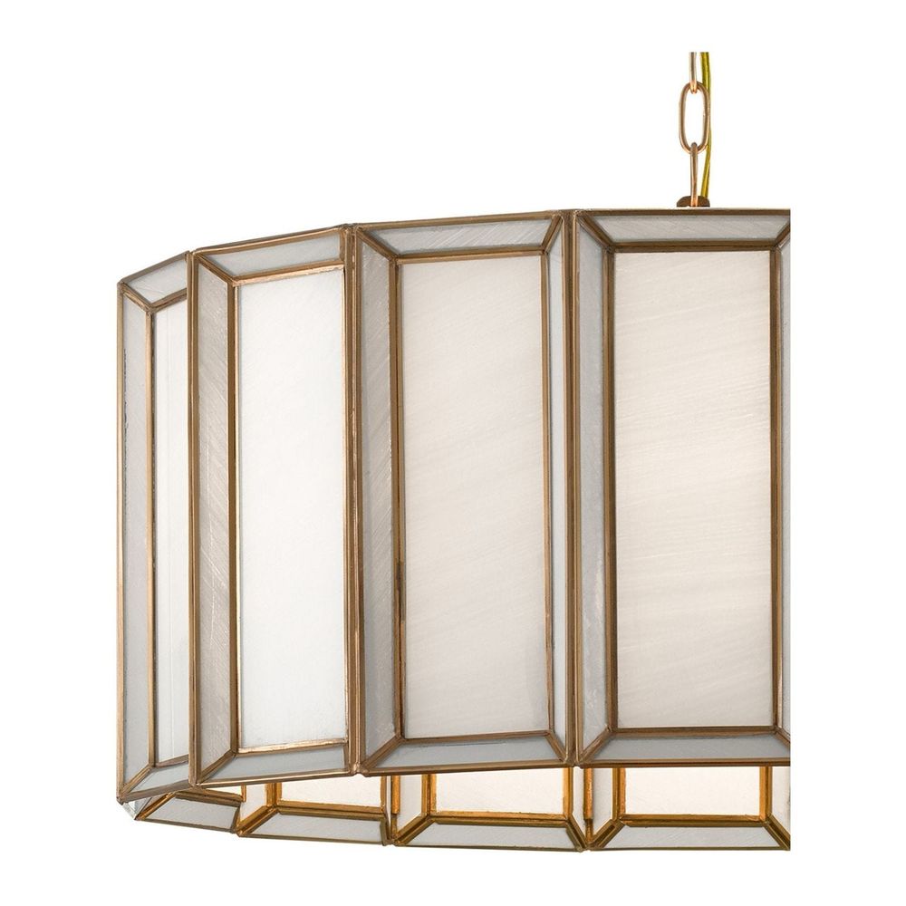 Alternate view of Daze Large Pendant, featuring brass, frosted glass, and chain-hung pendant suspension.