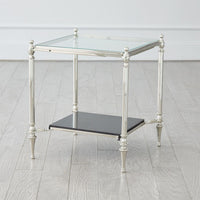 Alternate view of Medford Side Table-Nickel, featuring metal, glass, and fixed four-leg base.