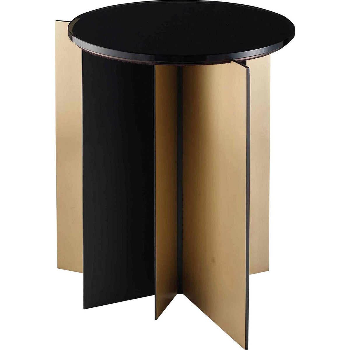 Additional view of Ray Drink Table in black and brass gold, featuring a compact round top.
