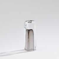 Tower T-Lite Holder / Vase Medium, shown in clear and smoke gray with glass and top aperture for tealight or stems.