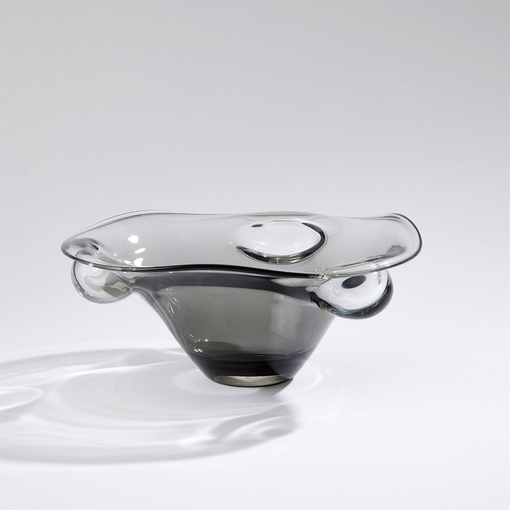 Triple Bubble Bowl-Grey, shown in smoky grey and clear with glass and open vessel form.