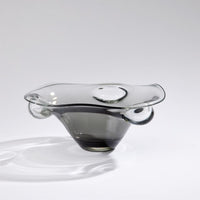 Triple Bubble Bowl-Grey, shown in smoky grey and clear with glass and open vessel form.