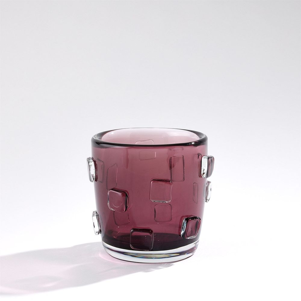 Additional view of Ingot Vase-Plum-Sm in plum and aubergine, featuring glossy finish and open top vessel.