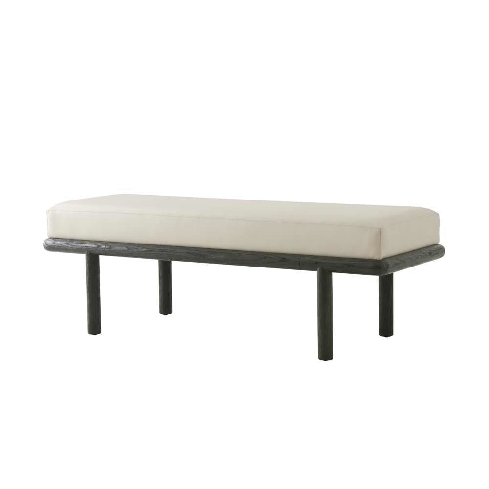 Alternate view of Repose Upholstered End Of Bed Bench, featuring wood, fabric upholstery, and fixed cylindrical legs.