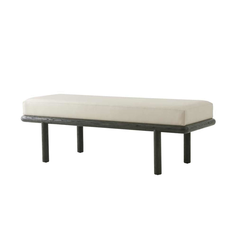 Alternate view of Repose Upholstered End Of Bed Bench, featuring wood, fabric upholstery, and fixed cylindrical legs.