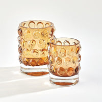 Thousand Eye Vase-Amber-Sm, shown in amber and honey gold with glass and open-top cylindrical vessel.