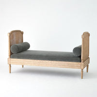 Josephine Daybed-Bleached Oak, shown in charcoal gray and bleached blonde oak with oak wood and cane webbing.