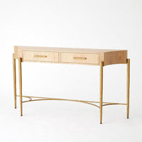 Alternate view of Breakfront Console-Natural/Gold in blonde wood and gold.