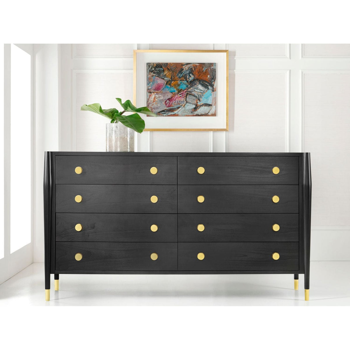 Concourde Dresser-Ebony, shown in ebony black and charcoal with wood, metal, and eight-drawer storage configuration.