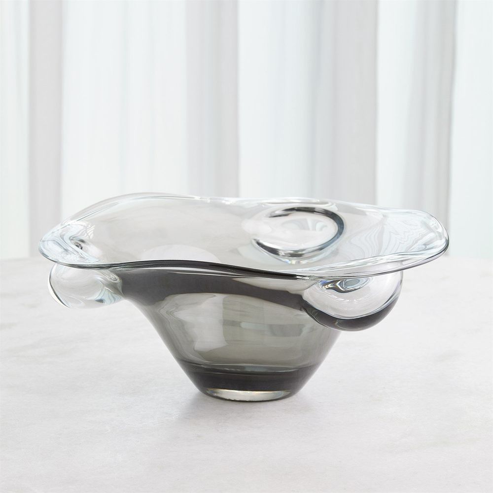 Alternate view of Triple Bubble Bowl-Grey, featuring glossy finish, glass, and open vessel form.