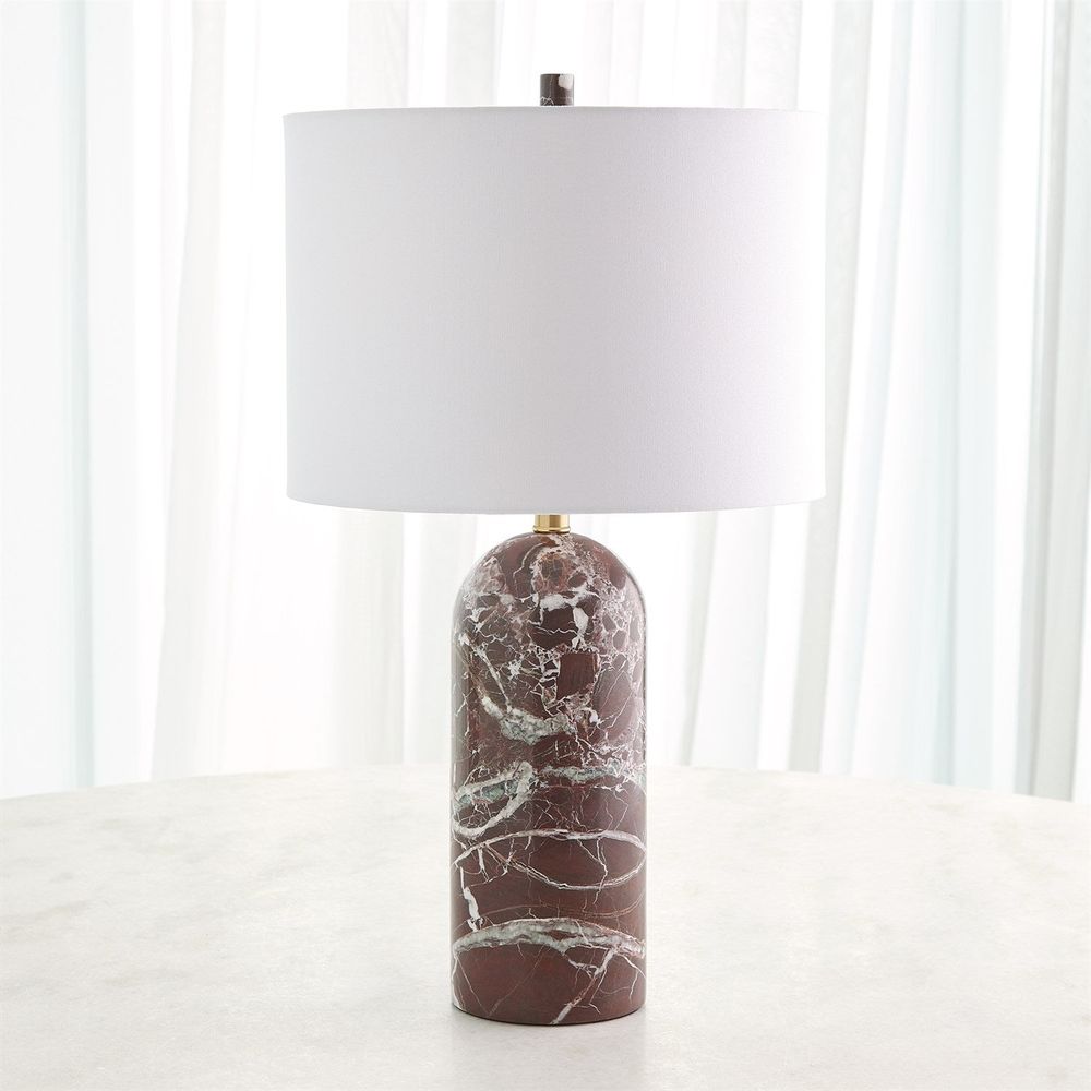 Additional view of Callanish Marble Lamp-Maroon-Lg, featuring polished stone finish, marble, fabric, and a table lamp base.