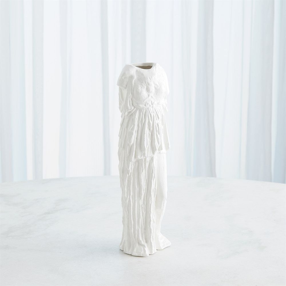 Alternate view of Greco Vase-Matte White-Lg in matte white and warm off-white interior.