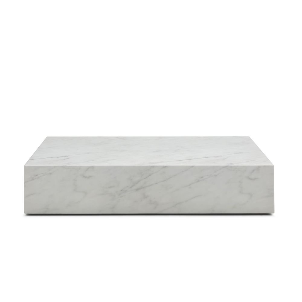 Cube Rectangle Coffee table, shown in white and light gray with marble and a solid plinth base.