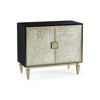 Barcelona Accent Cabinet, shown in black and champagne silver with wood, metal, and two-door enclosed storage cabinet.