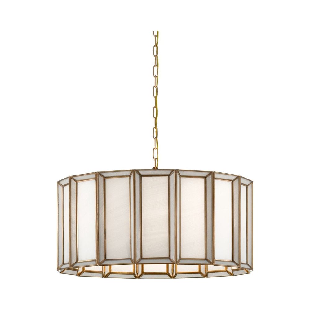 Additional view of Daze Large Pendant in antique brass and frosted white, featuring chain-hung pendant suspension.